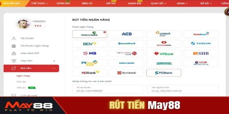 Thủ tục rút tiền may88 cơ bản
